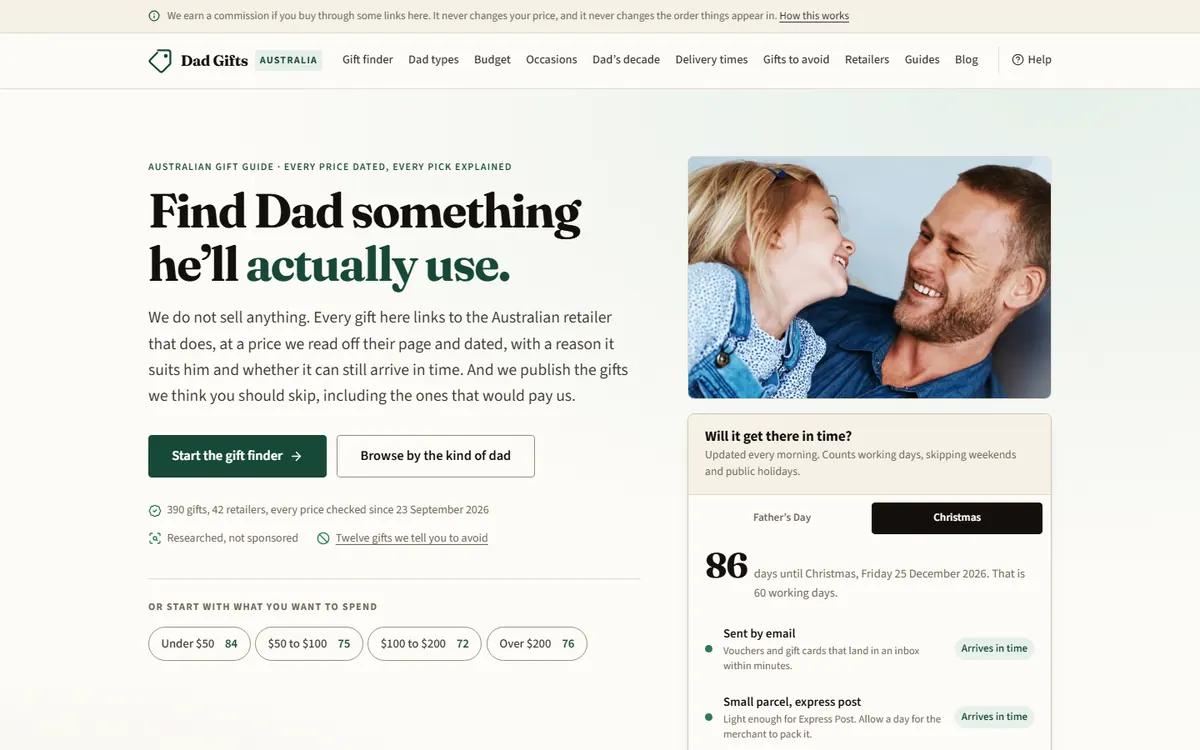 The Dad Gifts Australia home page