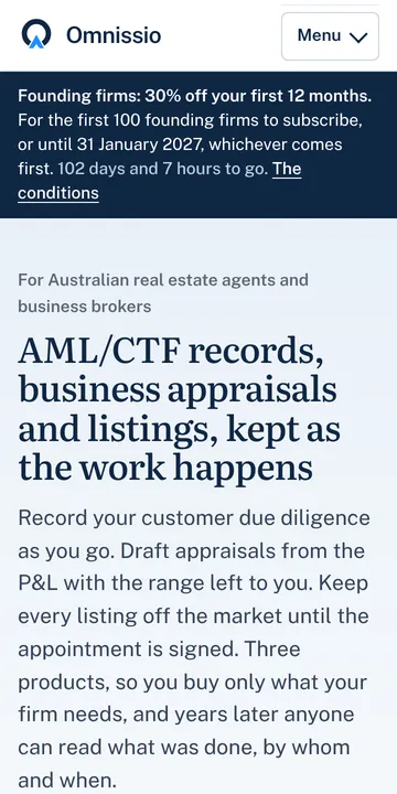 The home page of omnissio.com.au on a phone