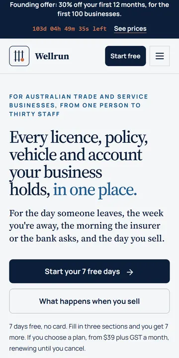 The home page of wellrun.com.au on a phone